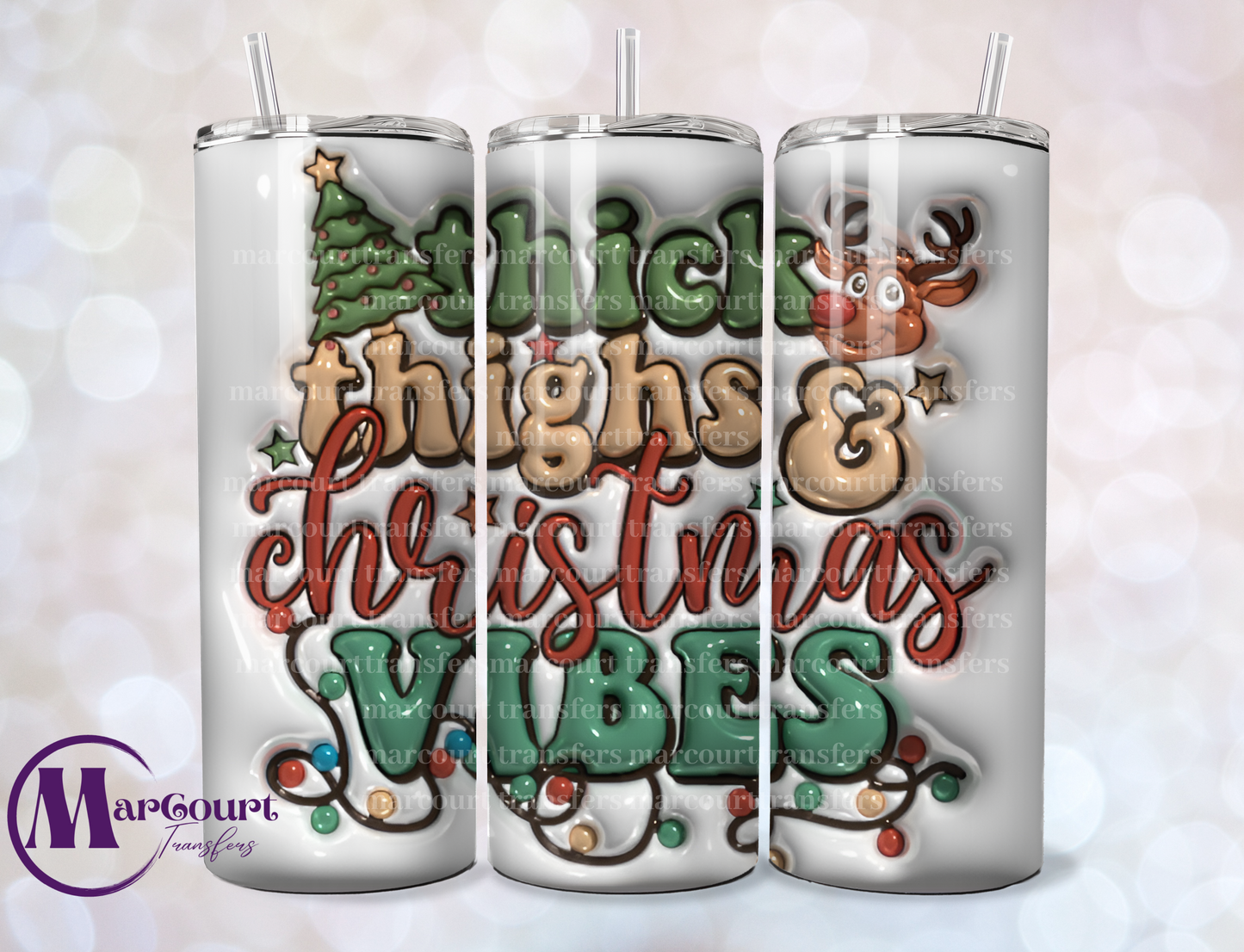 THICK THIGHS CHRISTMAS VIBES INFLATED-SKINNY TUMBLER TRANSFER