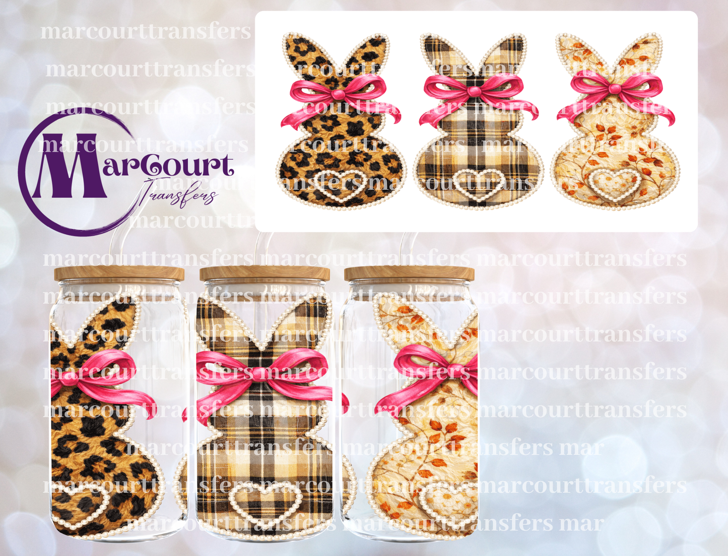 THREE BUNNIES WITH BOWS-16 0Z-UV DTF CUP WRAP