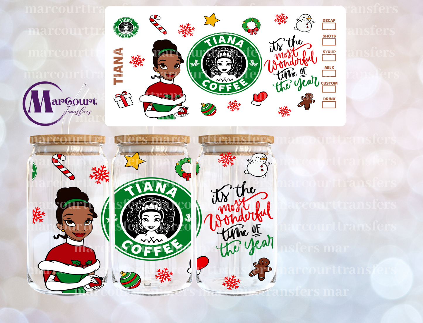 TIANA CHRISTMAS COFFEE-16 0Z-UV DTF CUP WRAP