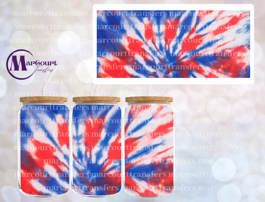 TIE DYE RED WHITE AND BLUE-16 0Z-UV DTF CUP WRAP