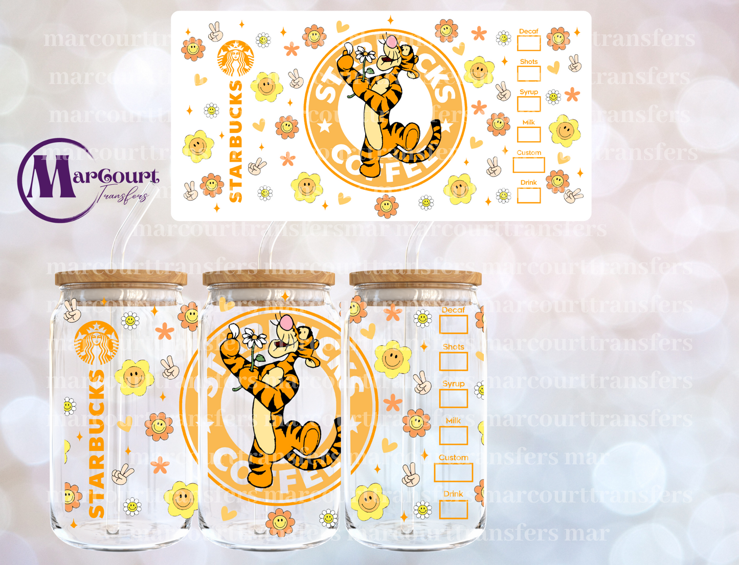 TIGGER SPRING STARBUCKS-16 0Z-UV DTF CUP WRAP