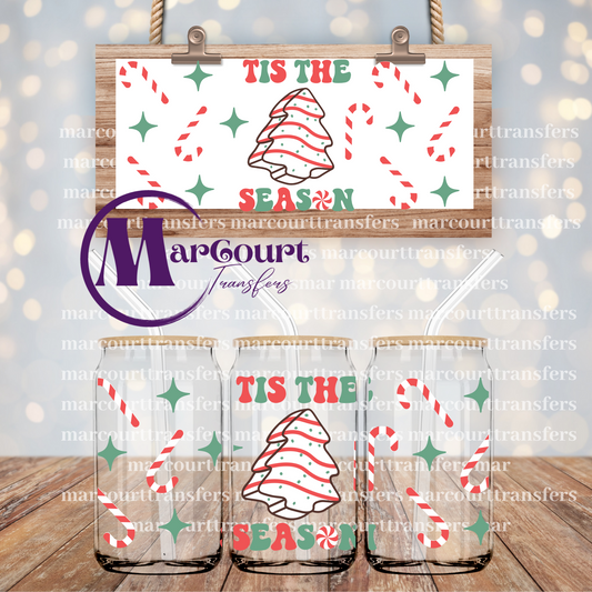 TIS THE SEASON CHRISTMAS CAKE-16 0Z-UV DTF CUP WRAP