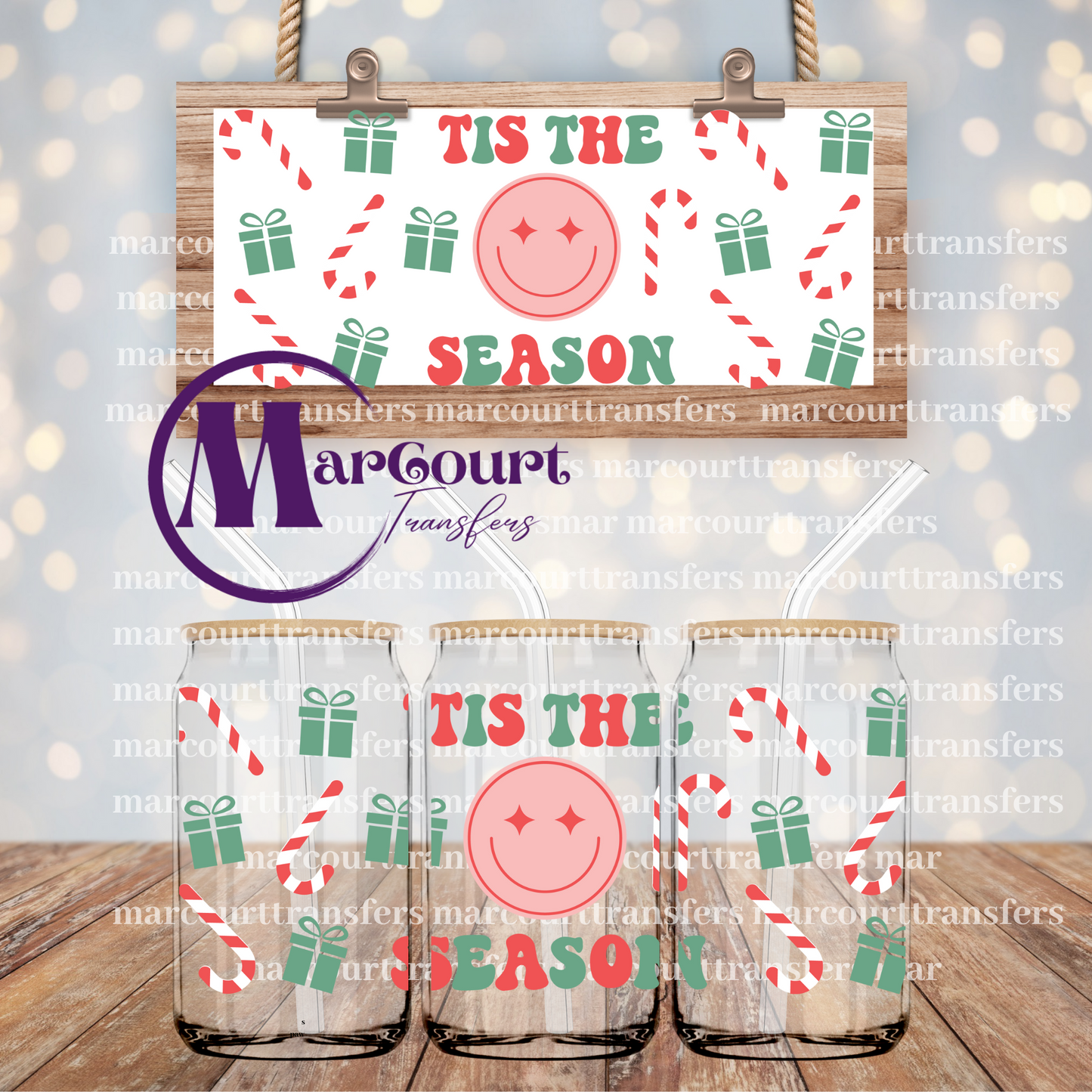 TIS THE SEASON SMILEY-16 0Z-UV DTF CUP WRAP