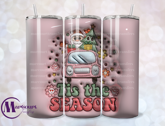 TIS THE SEASON SANTA IN CAR INFLATED-SKINNY TUMBLER TRANSFER