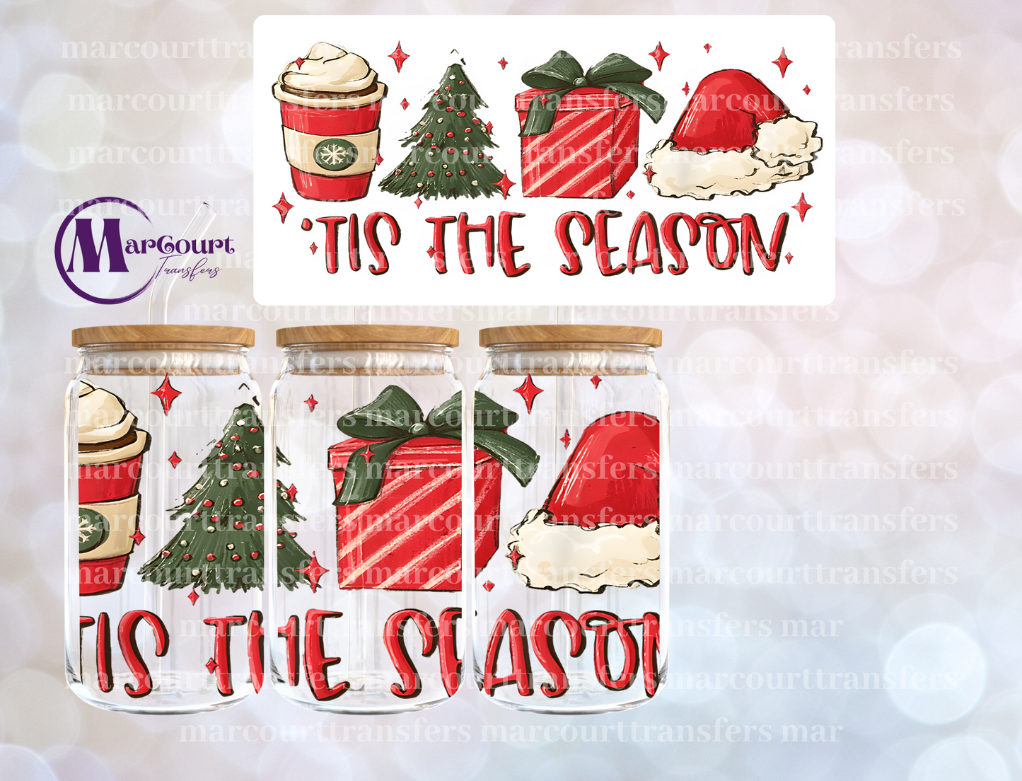 TIS THE SEASON COFFE AND GIFT-16 0Z-UV DTF CUP WRAP