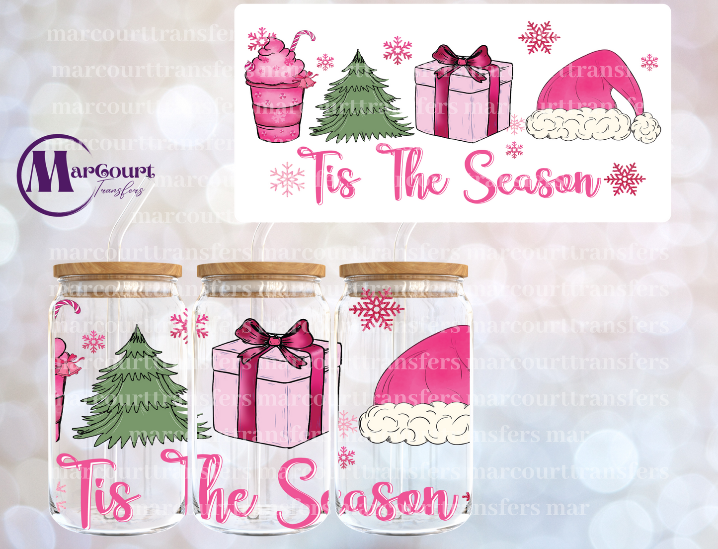 TIS THE SEASON PINK-16 0Z-UV DTF CUP WRAP