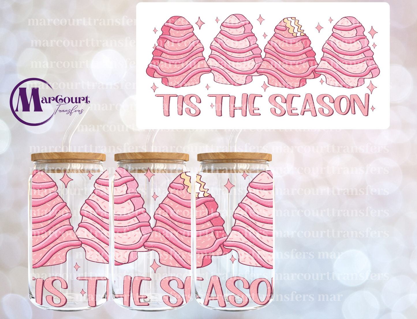 TIS THE SEASON PINK SNACK CAKES-16 0Z-UV DTF CUP WRAP