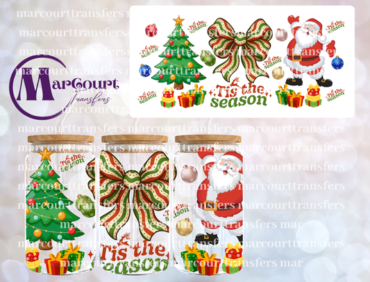 TIS THE SEASON SNACK CAKE BOW- 16 0Z-UV DTF CUP WRAP