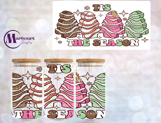 TIS THE SEASON SNACK CAKES CHOCOLATE WHITE PINK GREEN-16 0Z-UV DTF CUP WRAP