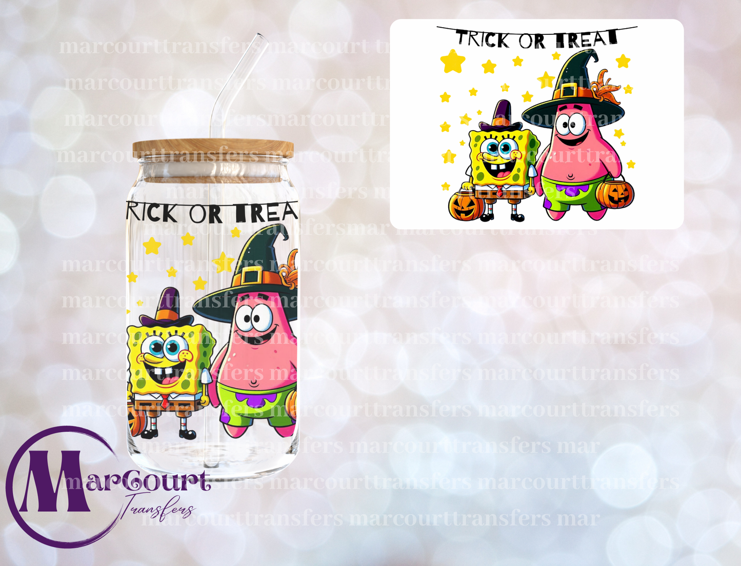 TRICK OR TREAT SPONGE BOB AND PATRICK-DECAL-UV DTF CUP WRAP