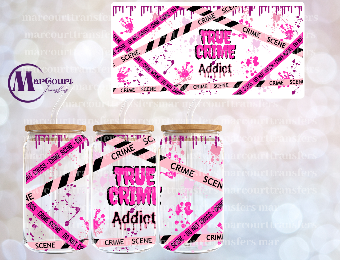 TRUE CRIME ADDICT PINK-16 0Z-UV DTF CUP WRAP