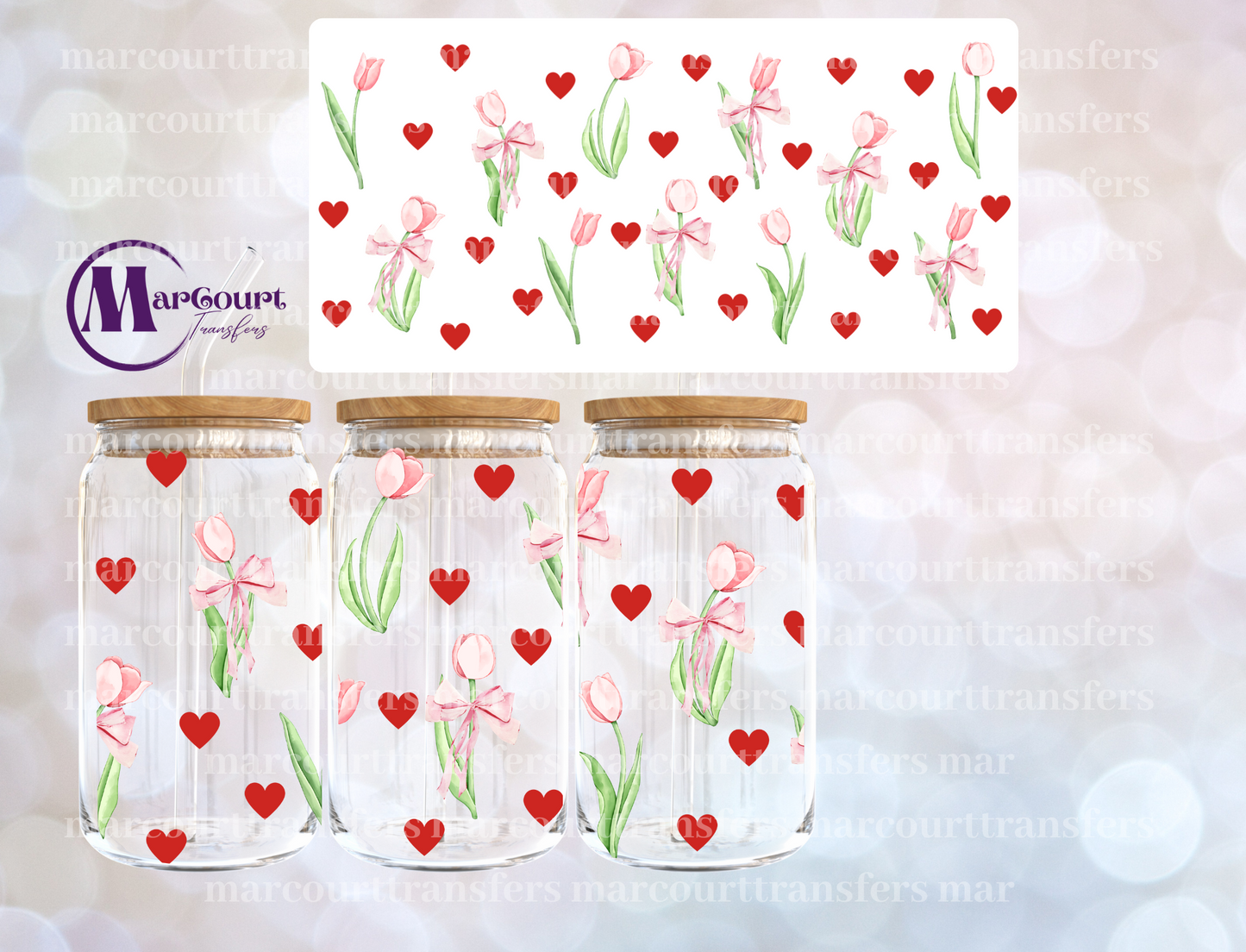 TULIPS BOWS AND HEARTS-16 0Z-UV DTF CUP WRAP