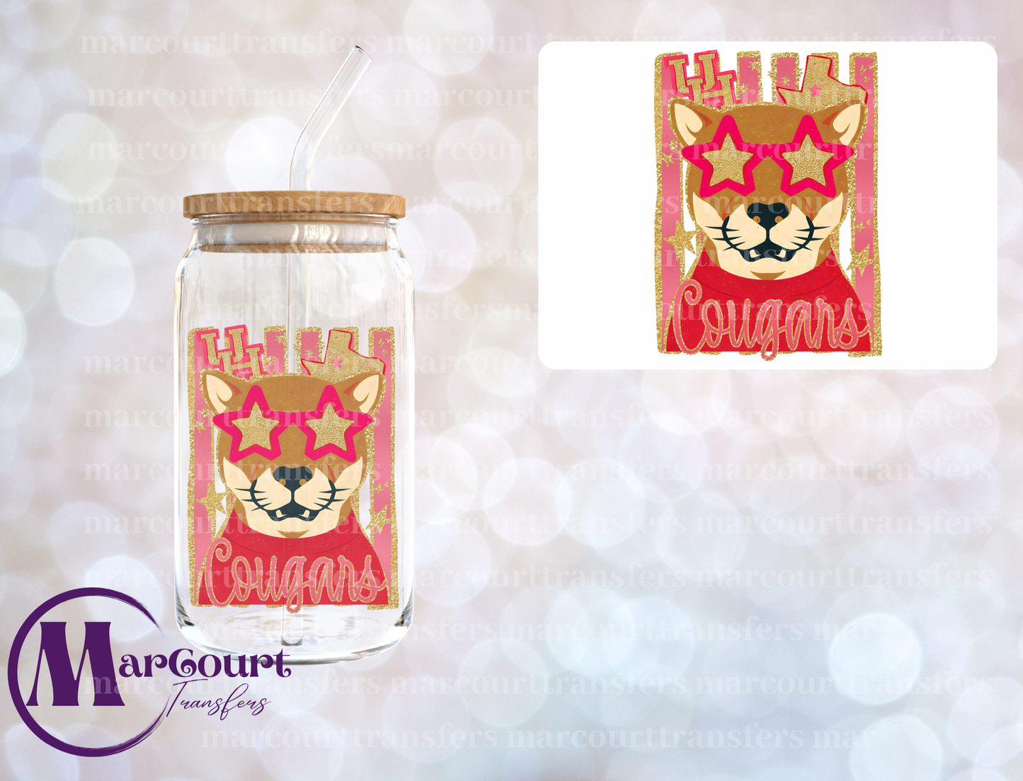 FAUX GLITTER U OF H MASCOT-DECAL-UV DTF CUP WRAP