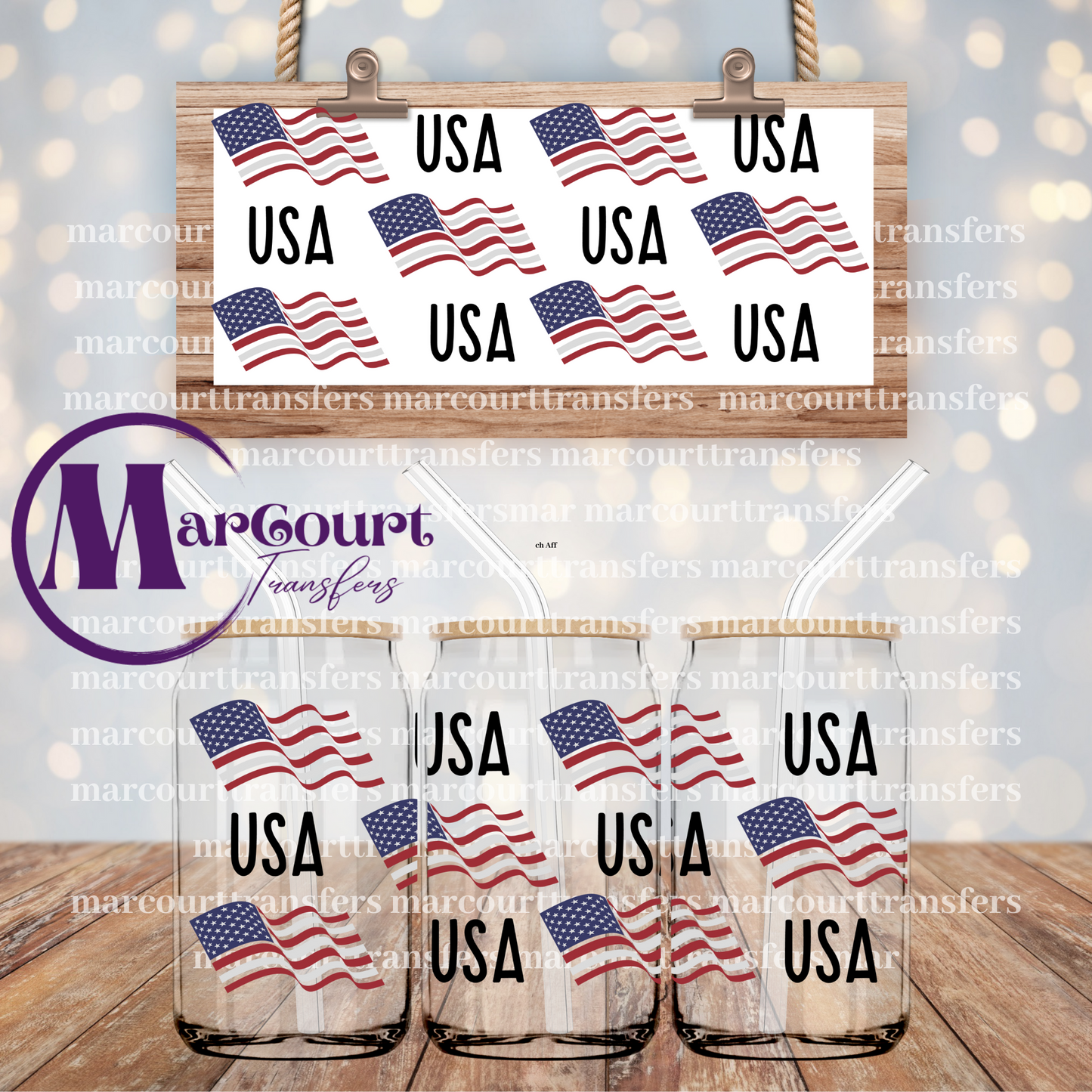 USA FLAGS-16 0Z-UV DTF CUP WRAP