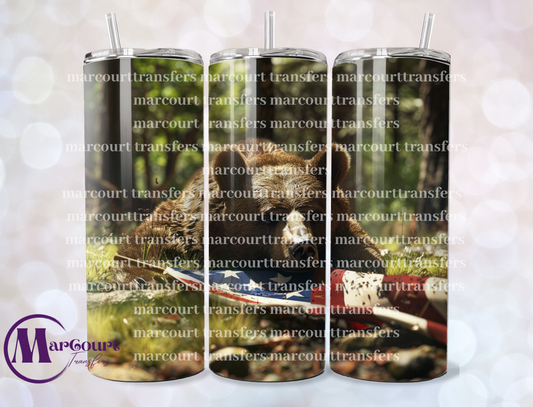 USA FLAG AND BEAR-20-SKINNY TUMBLER TRANSFER