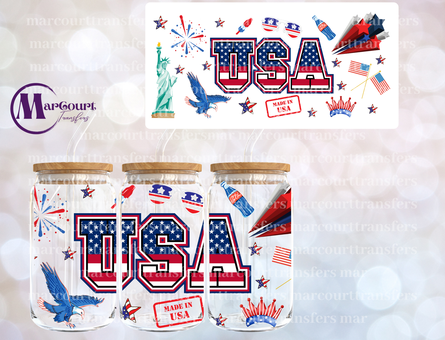 USA THEME-16 0Z-UV DTF CUP WRAP