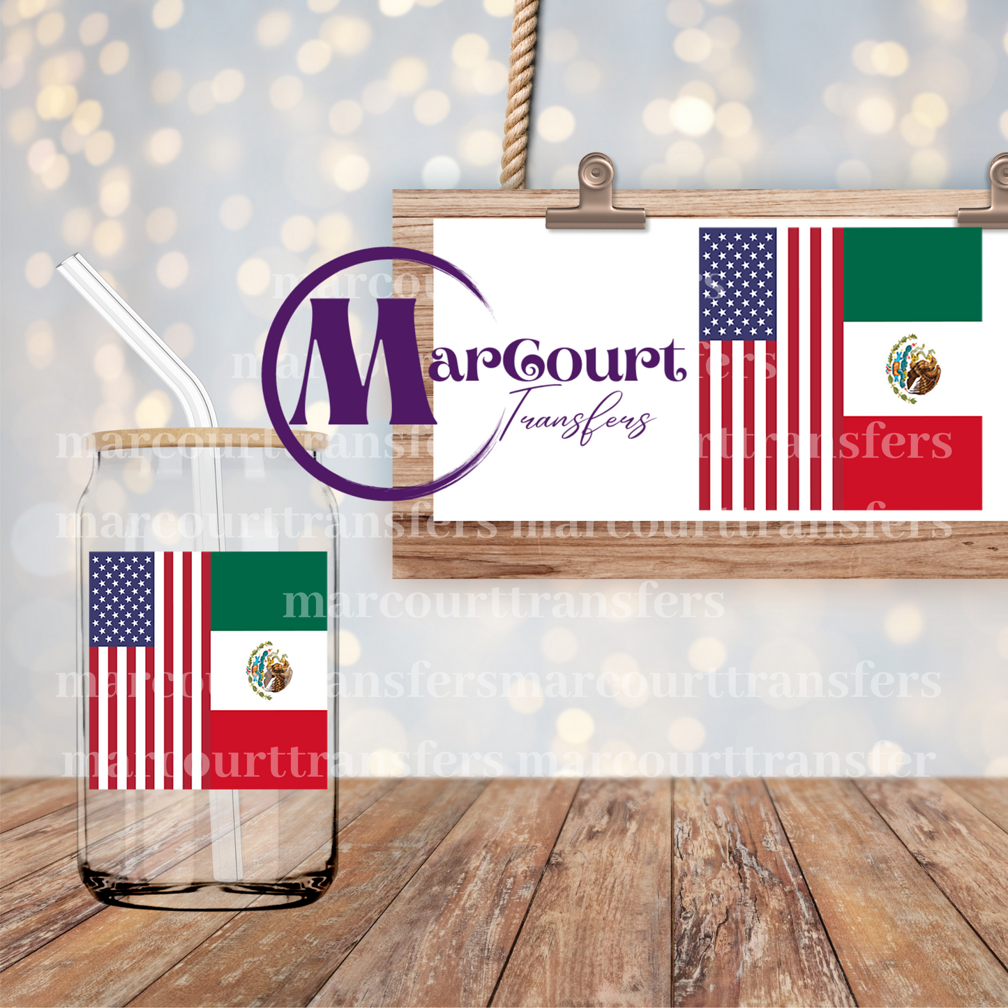 US MEXICAN FLAGS-DECAL-UV DTF CUP WRAP