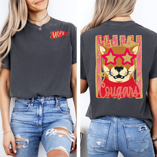 DTF-U OF H COUGARS MASCOT FAUX GLITTER FRONT AND BACK