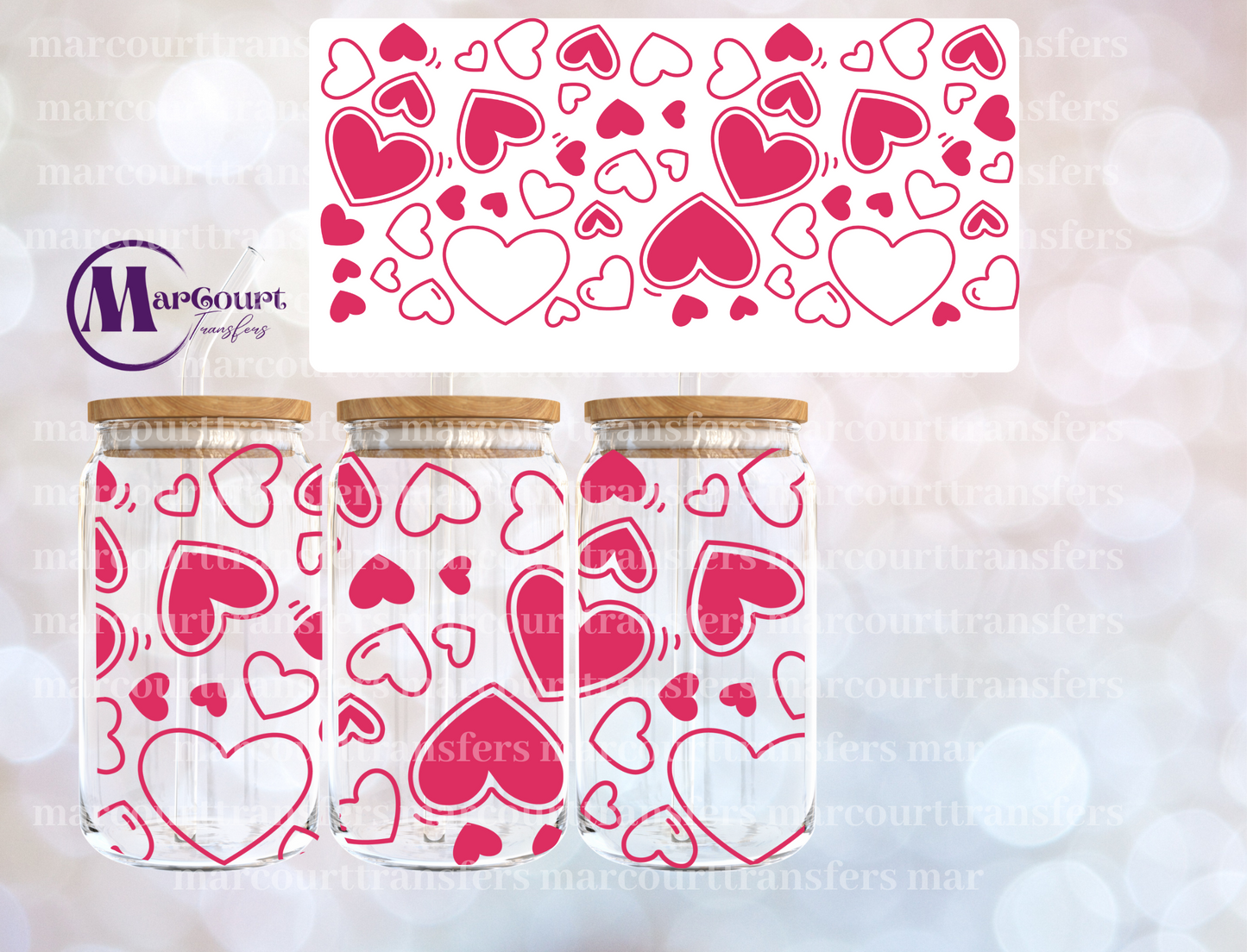 VALENTINE HEARTS -16 0Z-UV DTF CUP WRAP