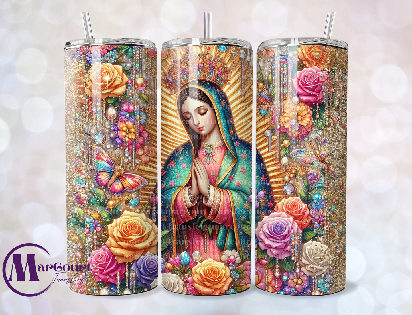 VIRGIN DE GUADALUPE FLORAL-SKINNY TUMBLER TRANSFER