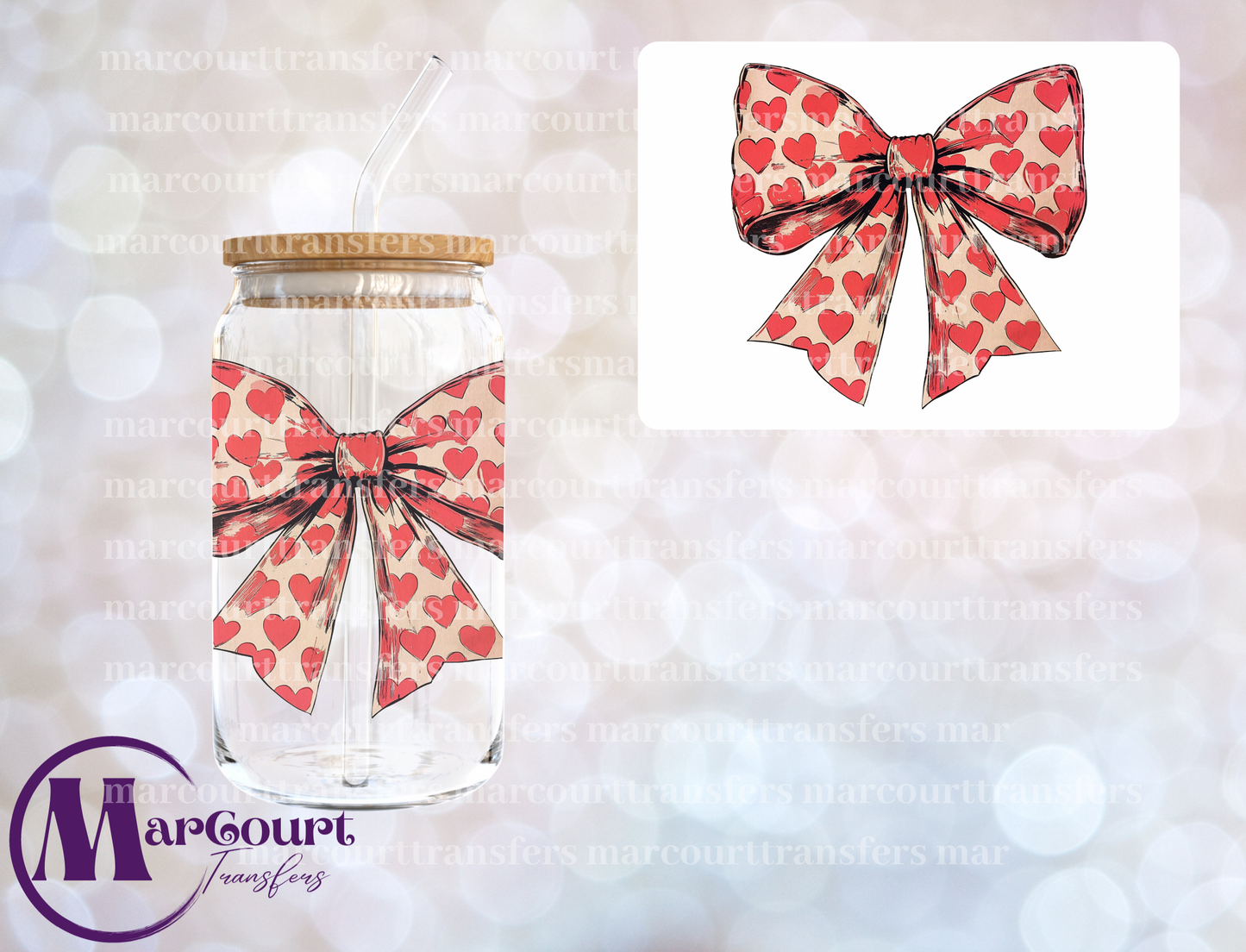 VALENTINE COQUTTE BOW 3-DECAL-UV DTF CUP WRAP