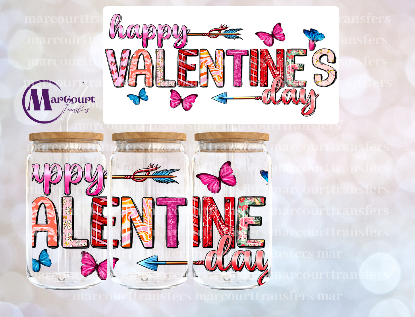 HAPPY VALENTINE'S DAY-16 0Z-UV DTF CUP WRAP