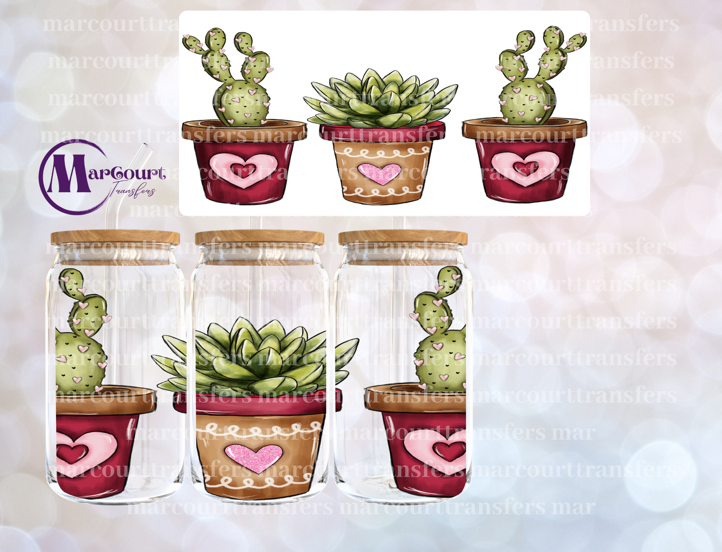 SUCCULENT VALENTINE PLANTS-16 0Z-UV DTF CUP WRAP