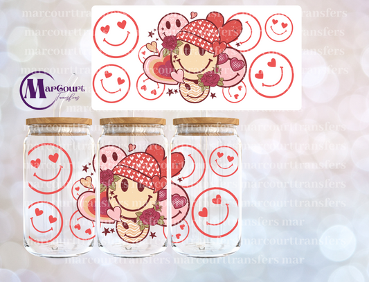 VALENTINES RETRO SMILEYS-16 0Z-UV DTF CUP WRAP