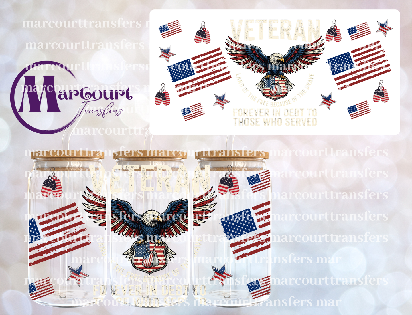 VETERAN FOREVER IN DEBT-16 0Z-UV DTF CUP WRAP