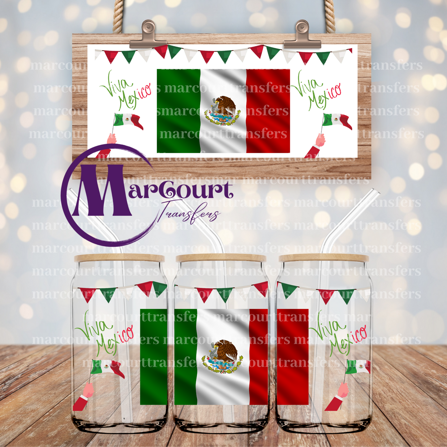 VIVA MEXICO MEXICAN FLAG-16 0Z-UV DTF CUP WRAP