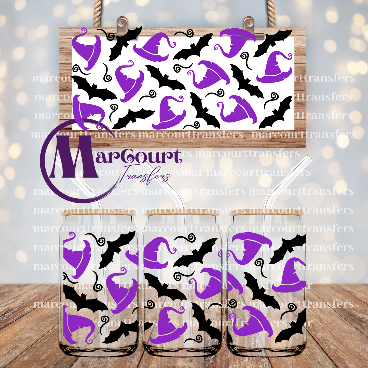 WITCHES HATS N BATS-16 0Z-UV DTF CUP WRAP