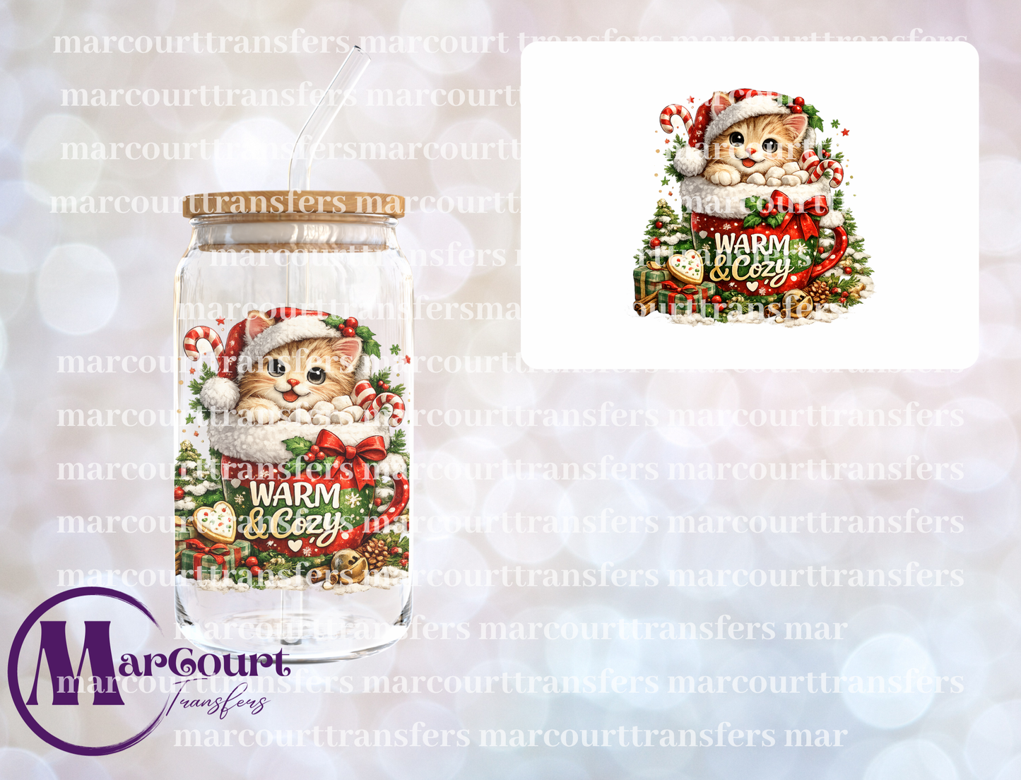 WARM AND COZY CHRISTMAS KITTEN-UV DTF CUP WRAP