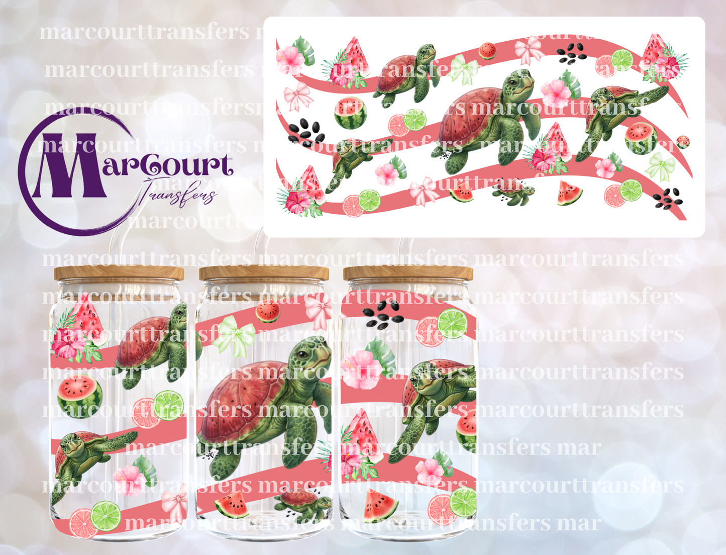 WATERMELON TURTLE TIME-16 0Z-UV DTF CUP WRAP