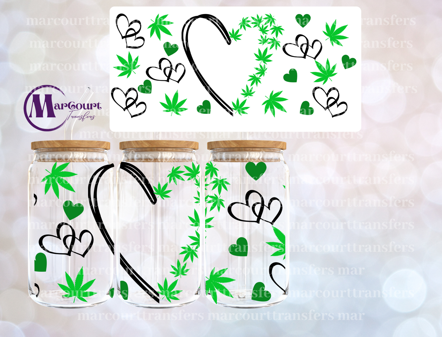 WEED HEARTS-16 0Z-UV DTF CUP WRAP