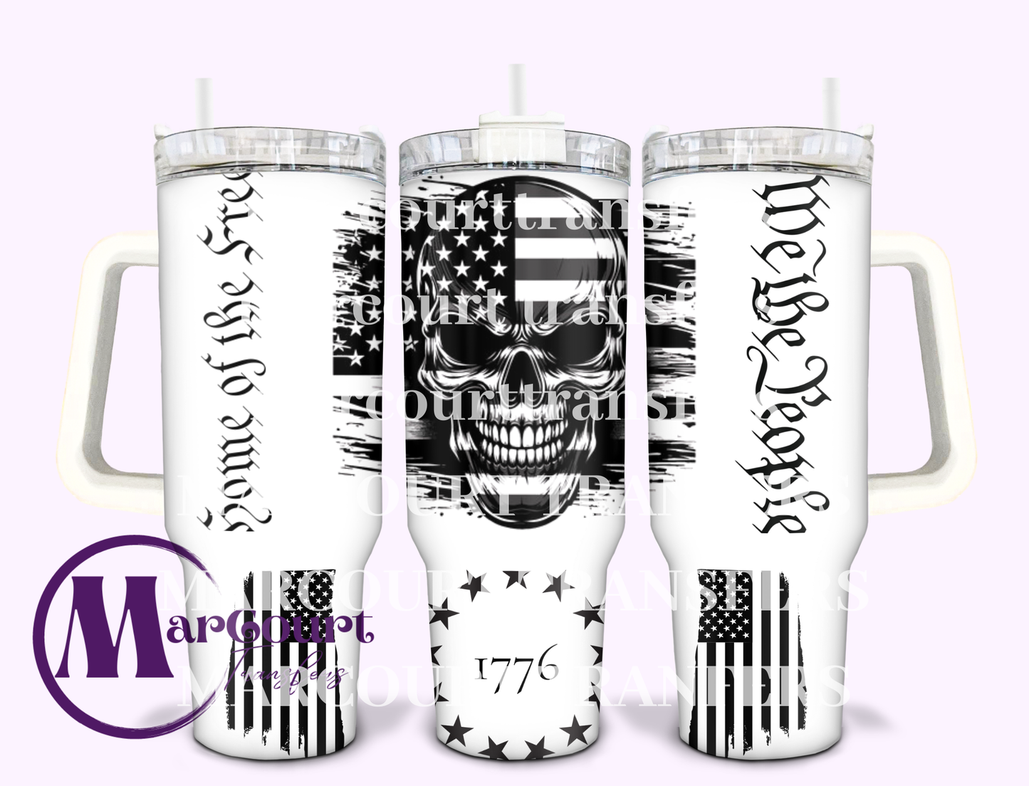 WE THE PEOPLE AMERICAN SKULL-40 0Z-SUBLIMATION TUMBLER TRANSFER