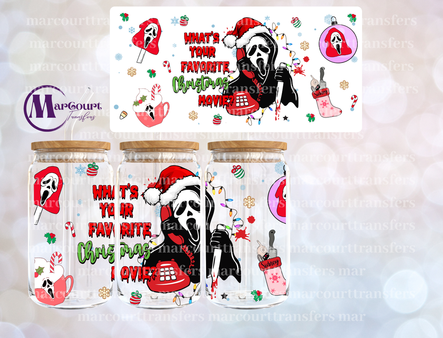 WHATS YOUR FAVORITE CHRISTMAS MOVIE SCREAM-16 0Z-UV DTF CUP WRAP