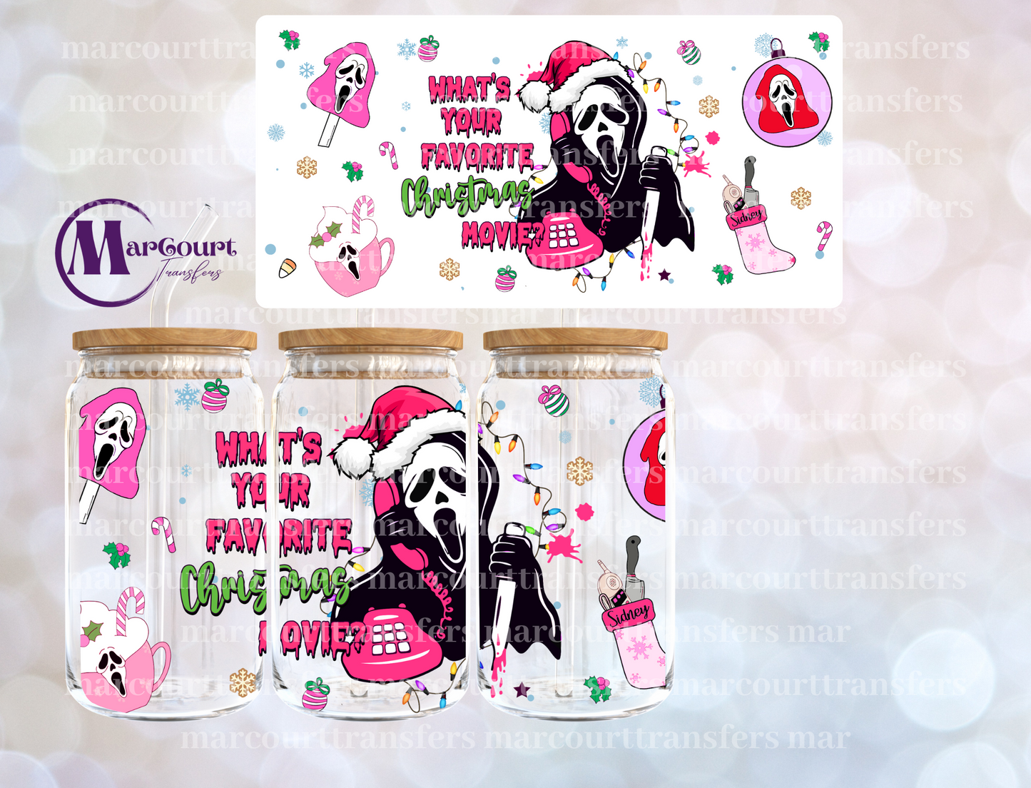 WHATS YOUR FAVORITE CHRISTMAS MOVIE SCREAM PINK-16 0Z-UV DTF CUP WRAP