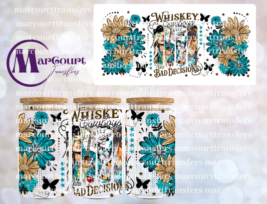 WHISKEY COWBOYS AND BAD DECISIONS-16 0Z-UV DTF CUP WRAP