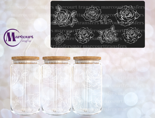 WHITE OUTLINE ROSES-16 0Z-UV DTF CUP WRAP