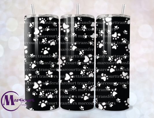 WHITE PAWS BLACK BACKGROUND 20-SKINNY TUMBLER TRANSFER