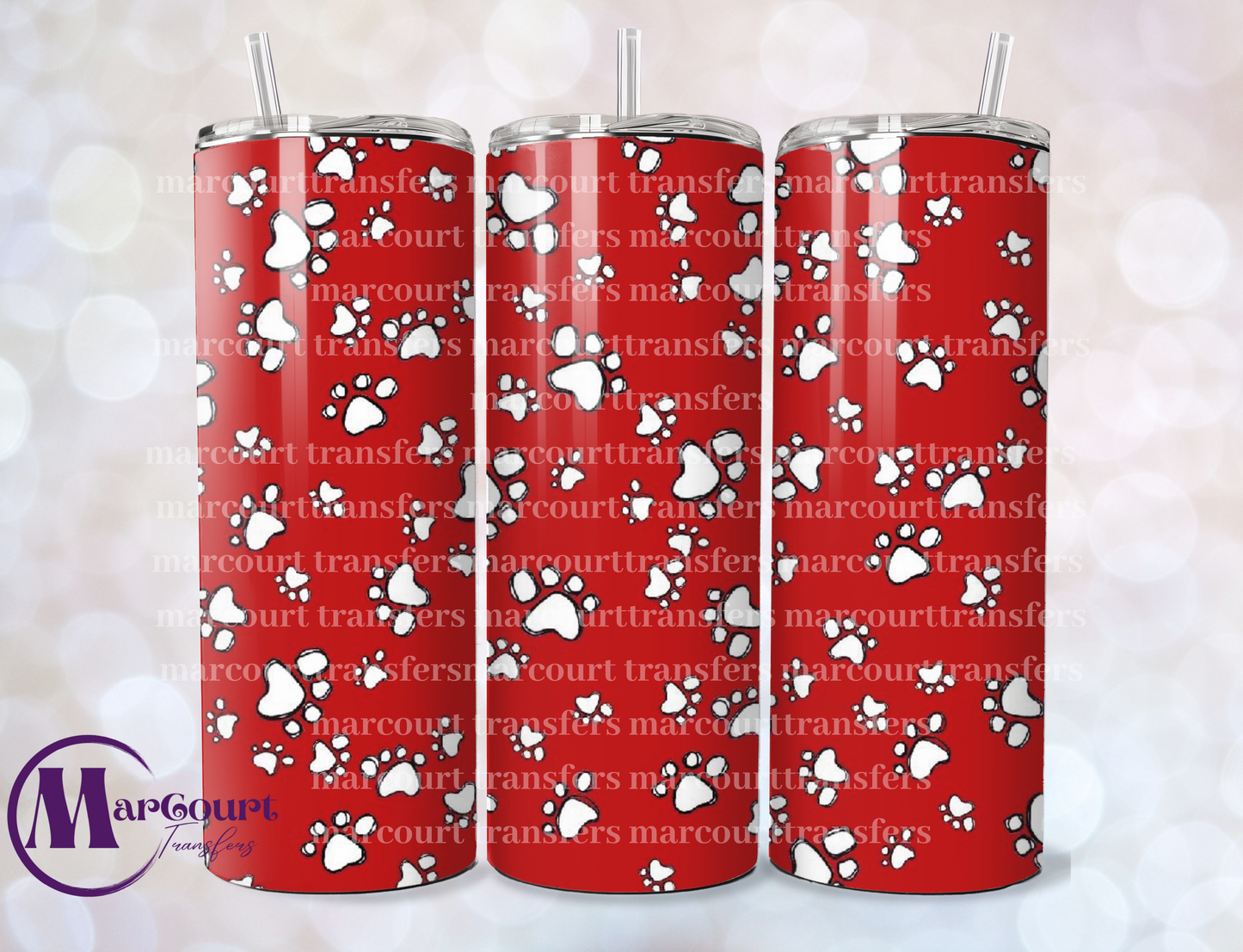 WHITE PAWS RED BACKGROUND 20-SKINNY TUMBLER TRANSFER