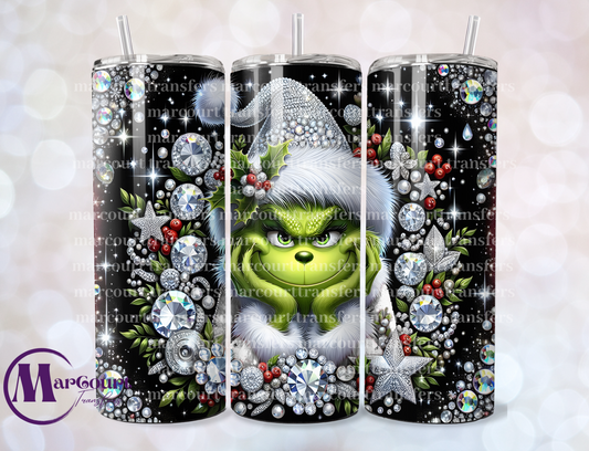 WHITE SPARKLE GRINCH-SKINNY TUMBLER TRANSFER