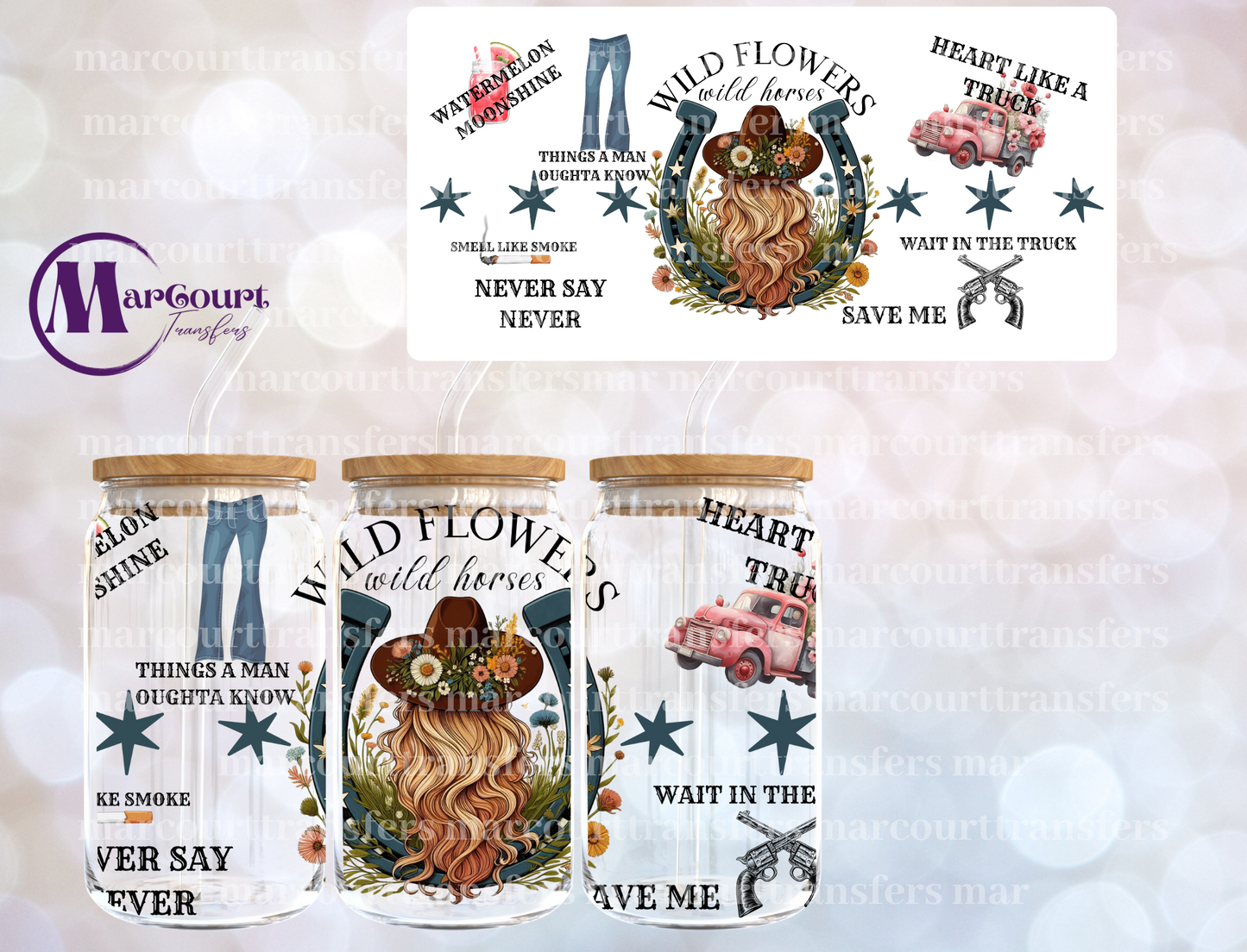 WILDFLOWERS WILD HORSES -16 0Z-UV DTF CUP WRAP