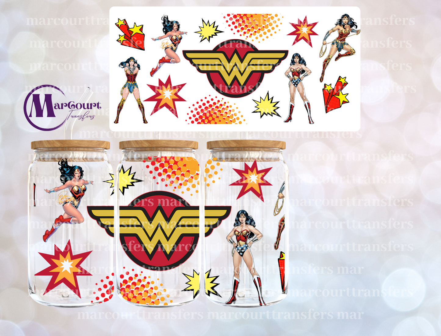 WONDER WOMAN-16 0Z-UV DTF CUP WRAP