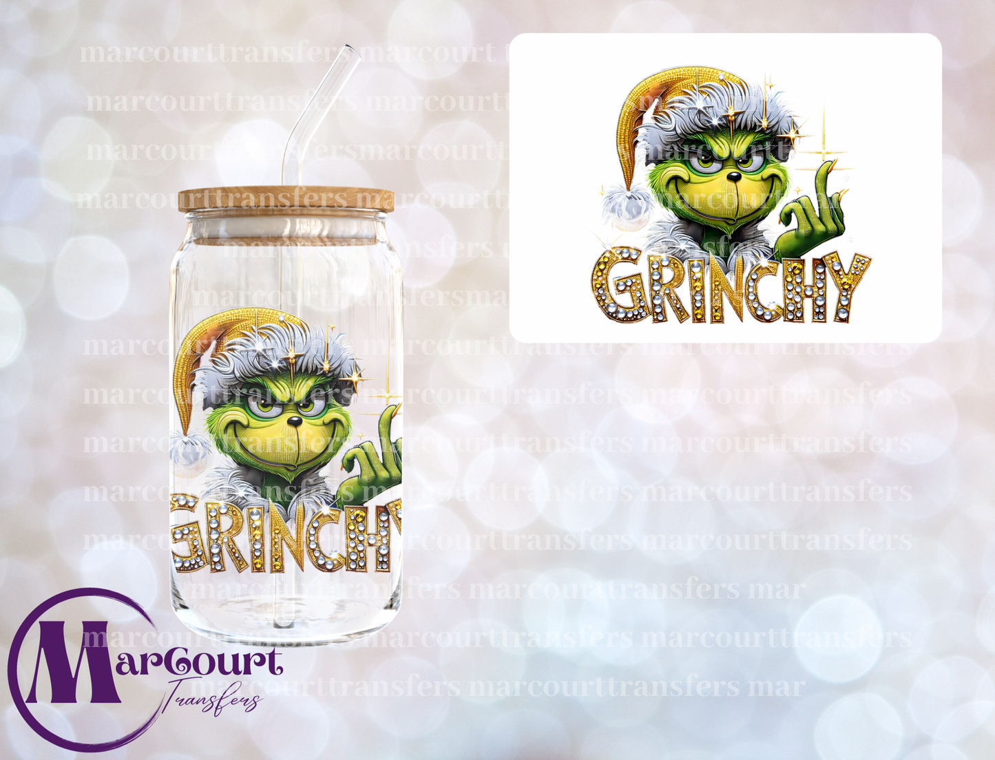 YELLOW RHINESTONE GRINCH-DECAL-UV DTF CUP WRAP