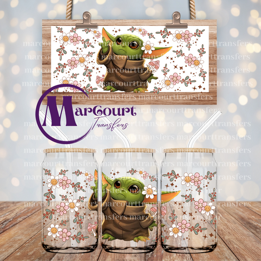 YODA WITH FLOWERS-16 0Z-UV DTF CUP WRAP