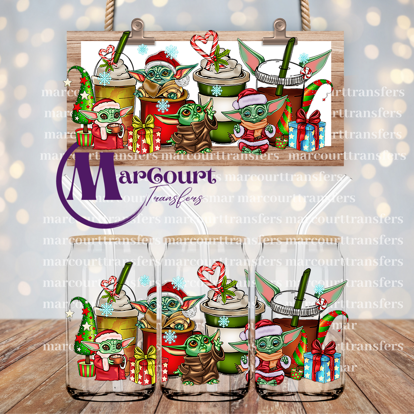 BABY YODA CHRISTMAS CUPS-16 0Z-UV DTF CUP WRAP