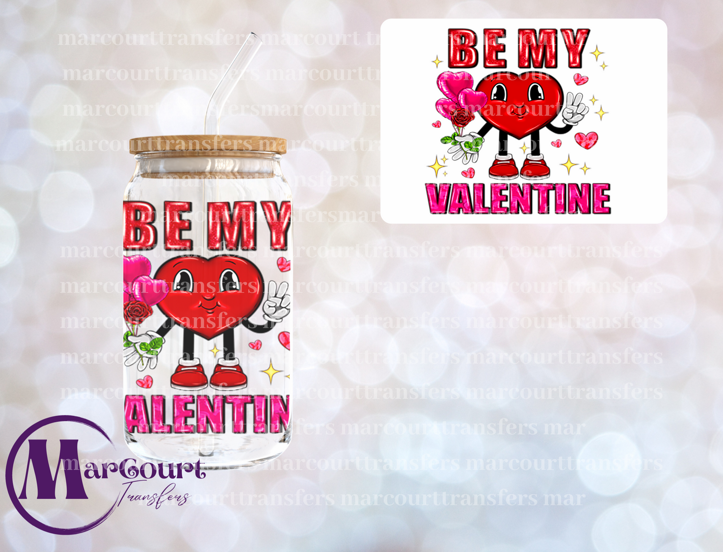 BE MINE VALENTINE HEARTS AND BALLOONS-UV DTF CUP WRAP