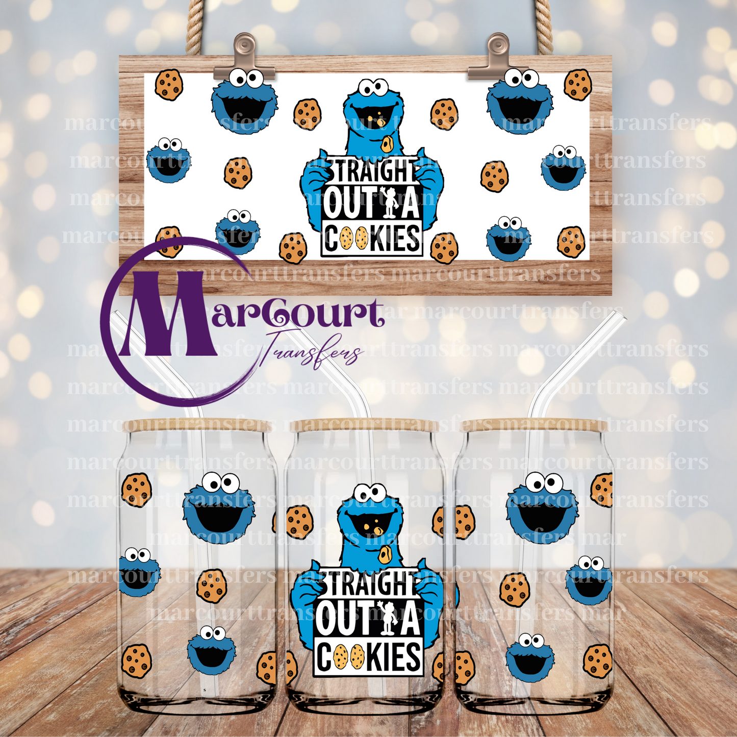 COOKIE MONSTER STRAIGHT OUTTA COOKIES-16 0Z-UV DTF CUP WRAP