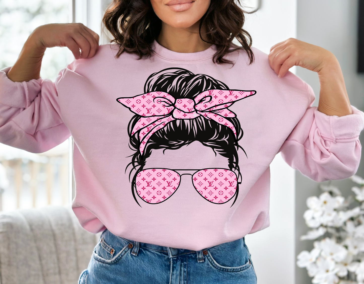 MESSY BUN PINK LV INSPIRED-DTF FULL COLOR TRANSFER